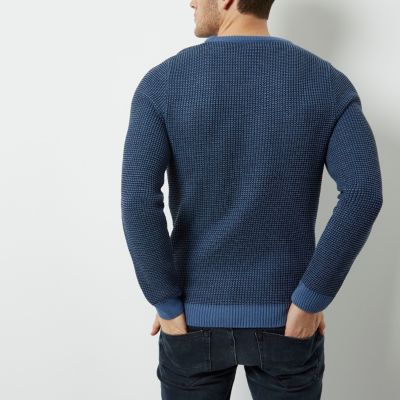 Navy textured knit slim fit jumper
